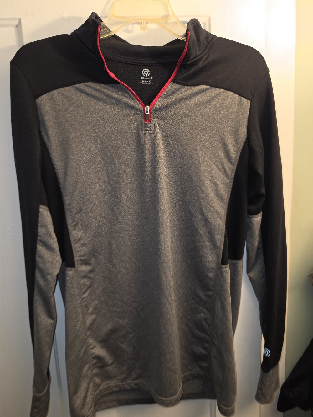 Boys Champion Grey & Black Quarter-Zip Performance Jacket with Red Trim